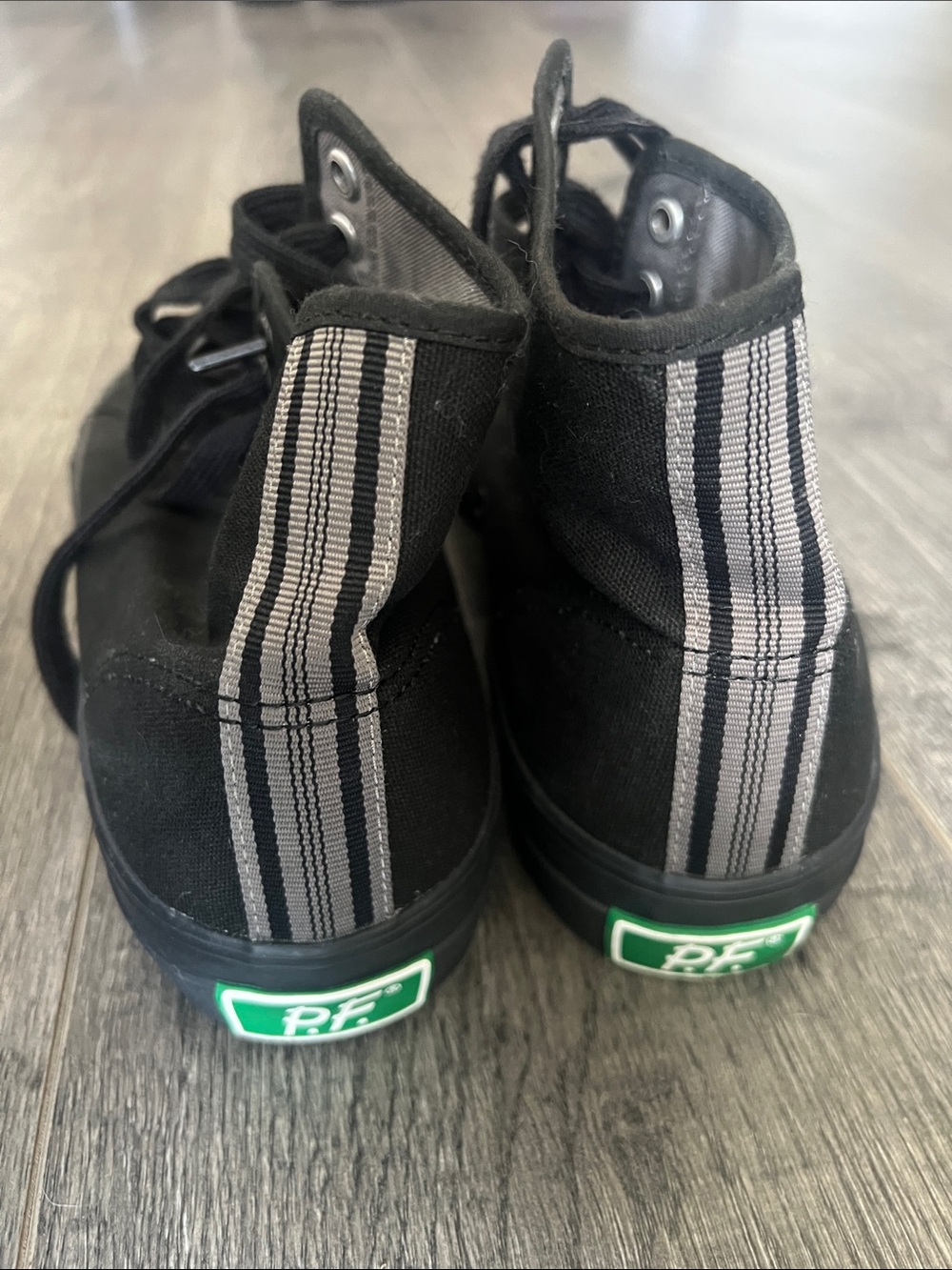 P.F. Flyers Men's Black High-Top Canvas Sneakers with Green Logo Accent - Picture 2 of 5